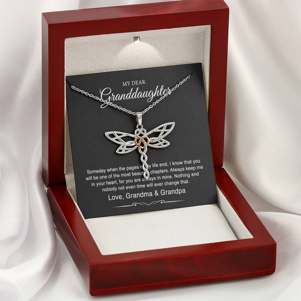 To My Granddaughter Gifts From Grandma Grandpa, Someday When The Pages Of My Life End, Dragonfly Necklace For Women, Birthday Present Idea From Grandmother Grandfather