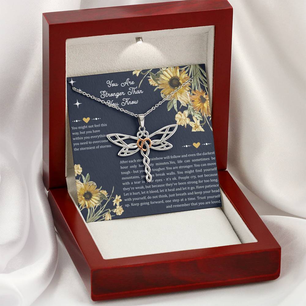 Encouragement Gifts, You Are Stronger, Motivational Dragonfly Necklace For Women, Sympathy Inspiration Friendship Present