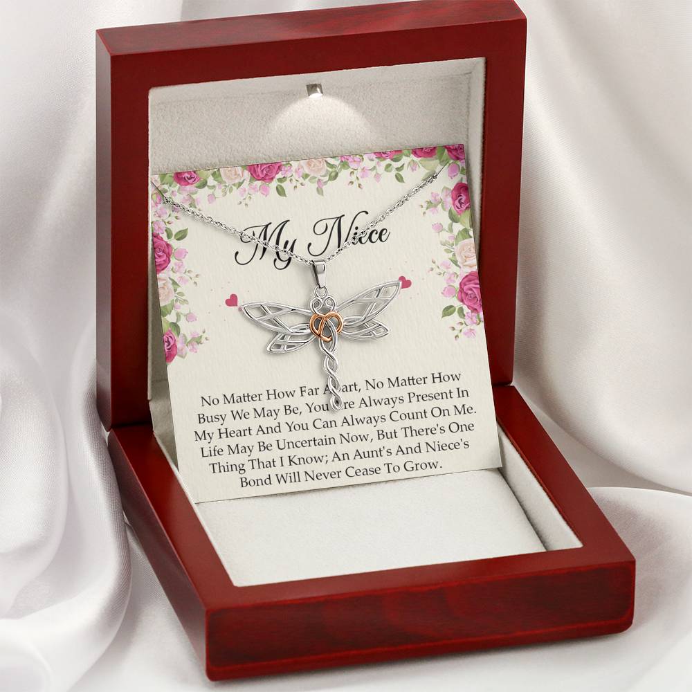 To My Niece  Gifts, No Matter How Far Apart, Dragonfly Necklace For Women, Birthday Present Idea From Aunt Uncle