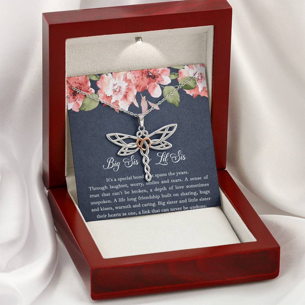 To My Sister Gifts, Big Sis and Lil Sis, Dragonfly Necklace For Women, Birthday Present Idea From Sister