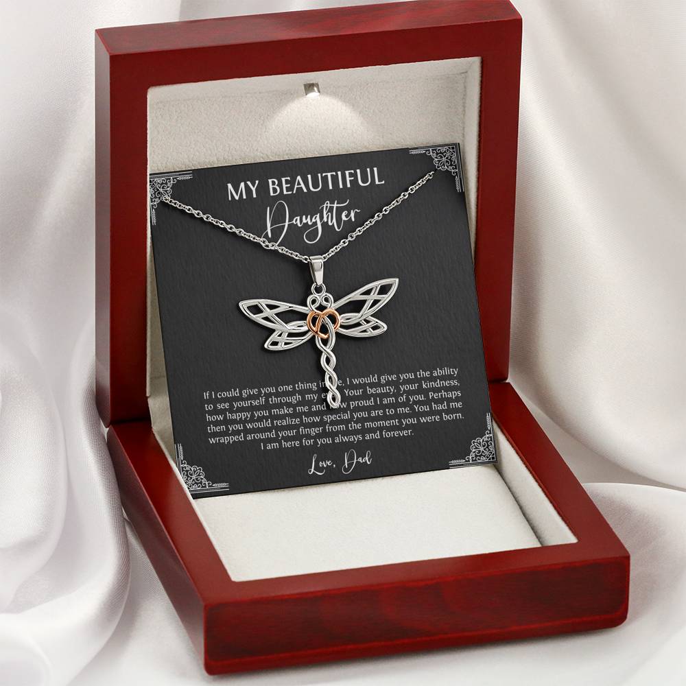 To My Daughter  Gifts, I Am Here For You, Dragonfly Necklace For Women, Birthday Present Idea From Dad