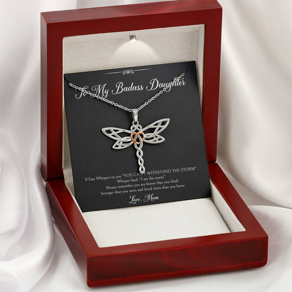 To My Badass Daughter Gifts, I Am The Storm, Dragonfly Necklace For Women, Birthday Present Idea From Mom