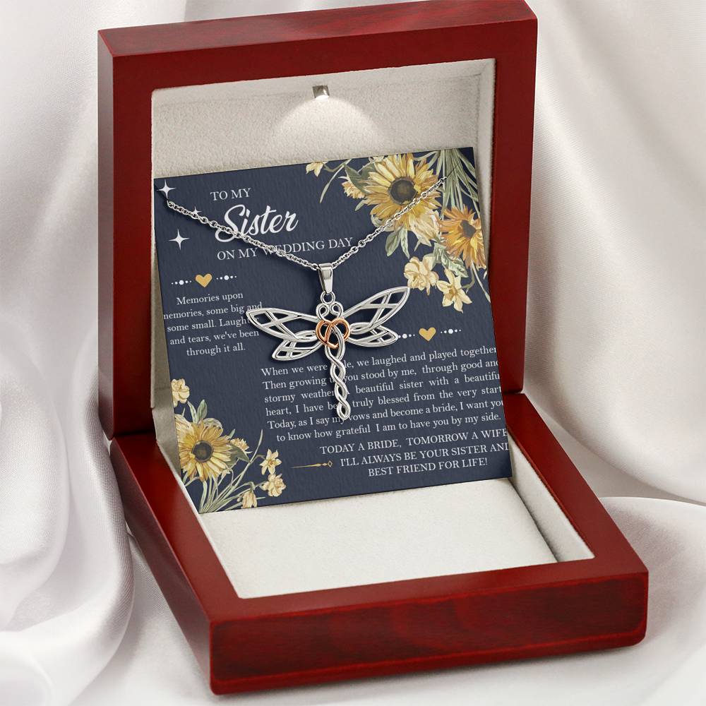 Sister of the Bride Gifts, I'll Always Be Your Sister, Dragonfly Necklace For Women, Wedding Day Thank You Ideas From Bride
