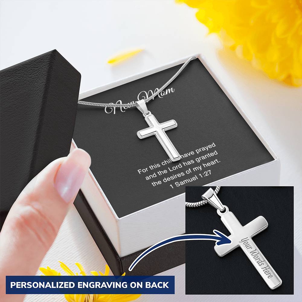 New Mom Cross Necklace - For This Child I Have Prayed | Pregnancy Gift