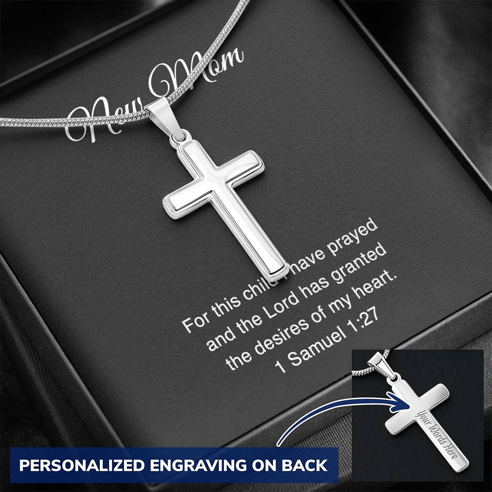New Mom Cross Necklace - For This Child I Have Prayed | Pregnancy Gift