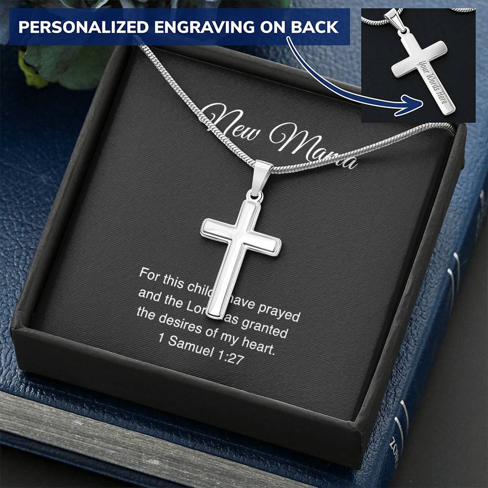 New Mom Cross Necklace - For This Child I Have Prayed | Baby Shower Gift