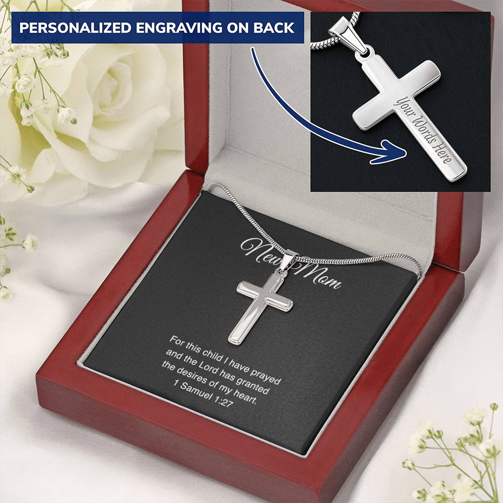 New Mom Cross Necklace - For This Child I Have Prayed | Pregnancy Gift