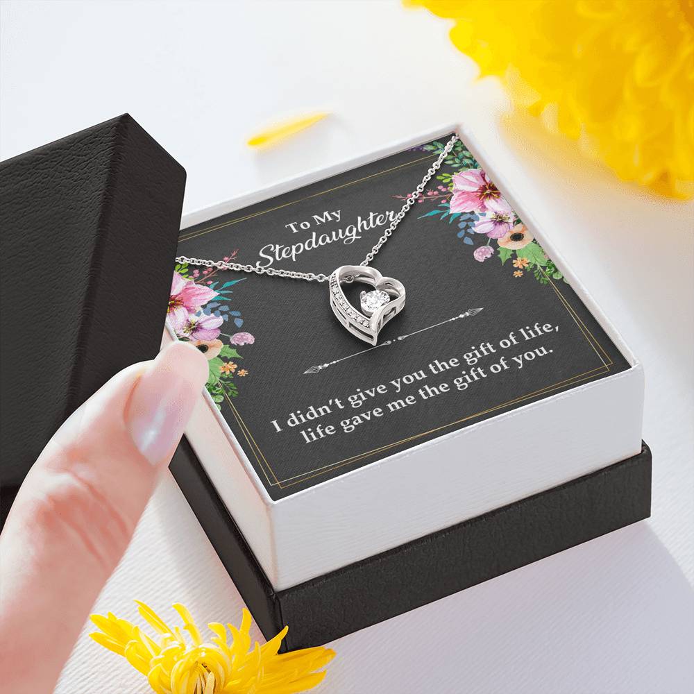To My Stepdaughter Gifts, I Didn’t Give You The Gift Of Life, Forever Love Heart Necklace For Women, Birthday Present Idea From Stepmom Stepdad