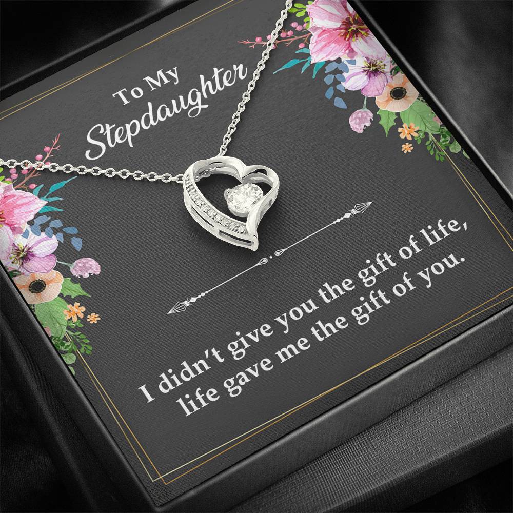 To My Stepdaughter Gifts, I Didn’t Give You The Gift Of Life, Forever Love Heart Necklace For Women, Birthday Present Idea From Stepmom Stepdad