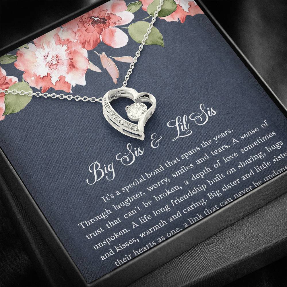 To My Sister Gifts, Big Sis and Lil Sis, Forever Love Heart Necklace For Women, Birthday Present Idea From Sister