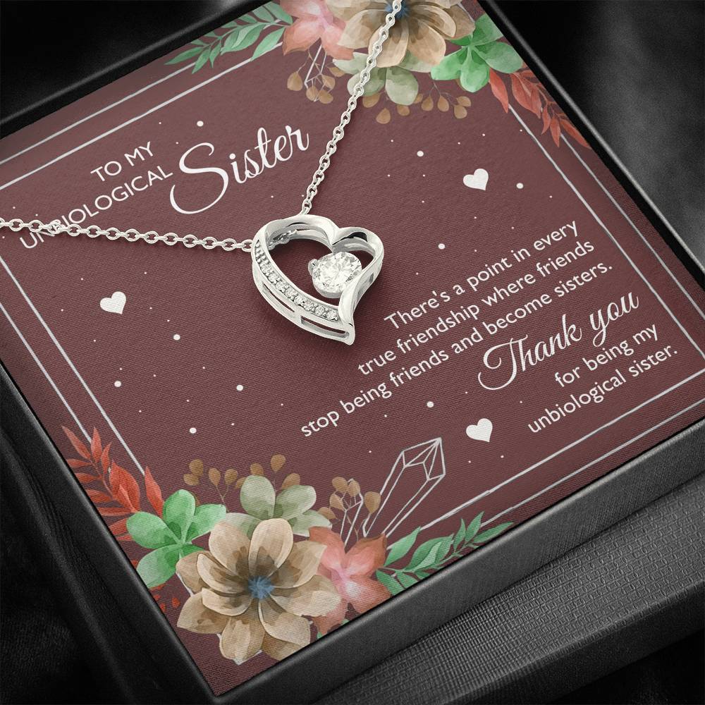 To My Unbiological Sister Gifts, Thank You, Forever Love Heart Necklace For Women, Birthday Present Idea From Sister-in-law