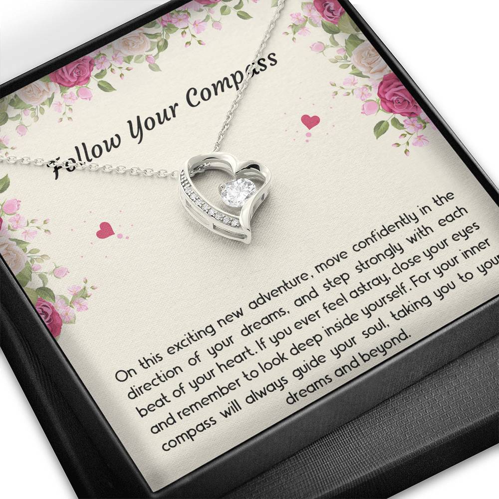 Graduation Gifts, Follow Your Compass, Forever Love Heart Necklace For Women, College Preschool High School Graduation Present