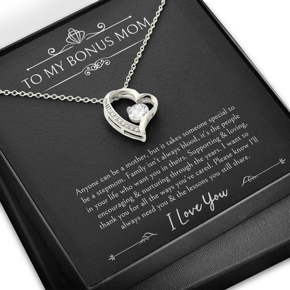 To My Bonus Mom Gifts, Thank You For Loving Me, Forever Love Heart Necklace For Women, Wedding Day Thank You Ideas From Bride