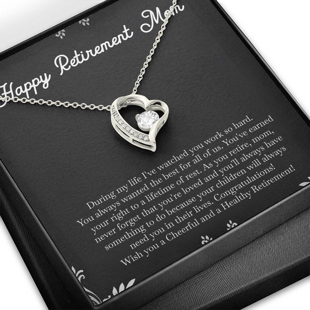 Mom Retirement Gifts, Never Forget, Happy Retirement Forever Love Heart Necklace For Women, Retirement Party Favor From Daughter Son