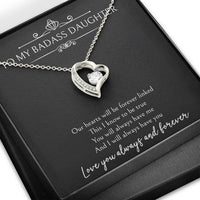 Load image into Gallery viewer, To My Badass Daughter Gifts, Our Hearts Will Be Forever Linked, Forever Love Heart Necklace For Women, Birthday Present Ideas From Mom Dad
