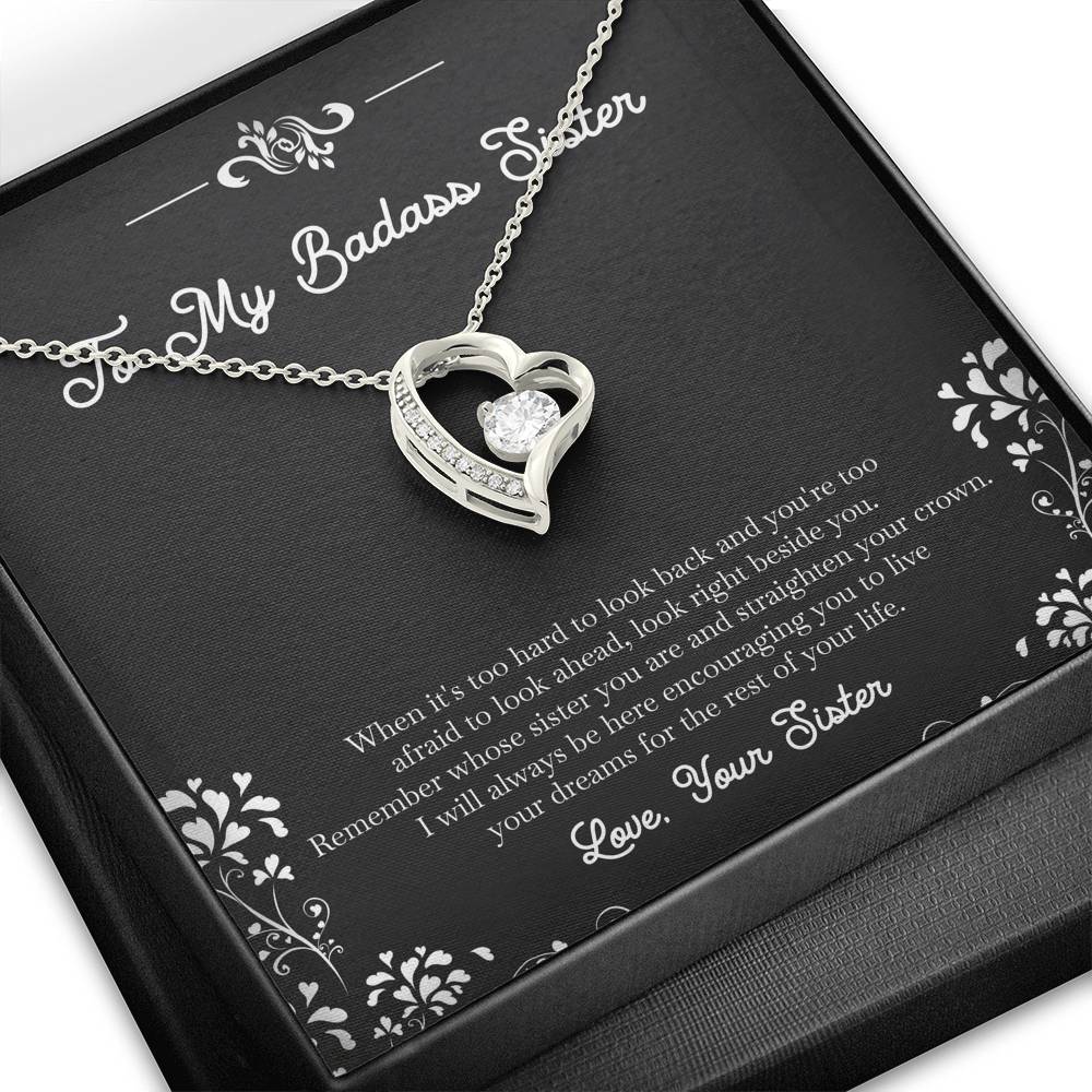 To My Badass Sister Gifts, I Will Always Be Here , Forever Love Heart Necklace For Women, Birthday Present Idea From Sister