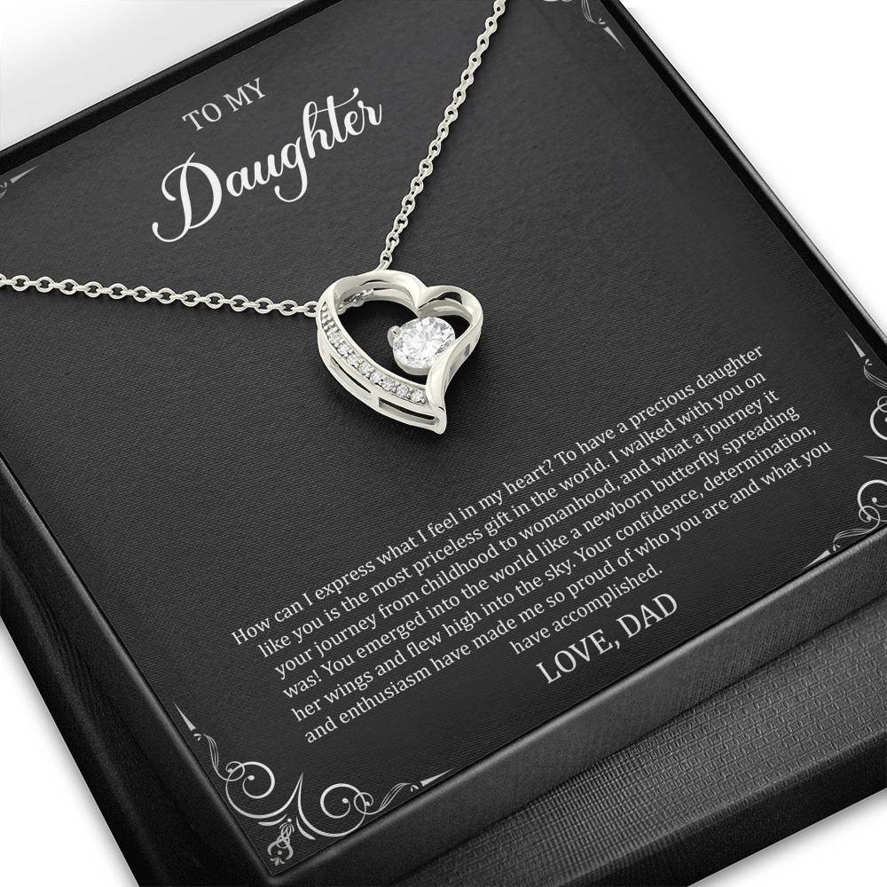 To My Daughter  Gifts, Most Priceless Gift, Forever Love Heart Necklace For Women, Birthday Present Idea From Dad