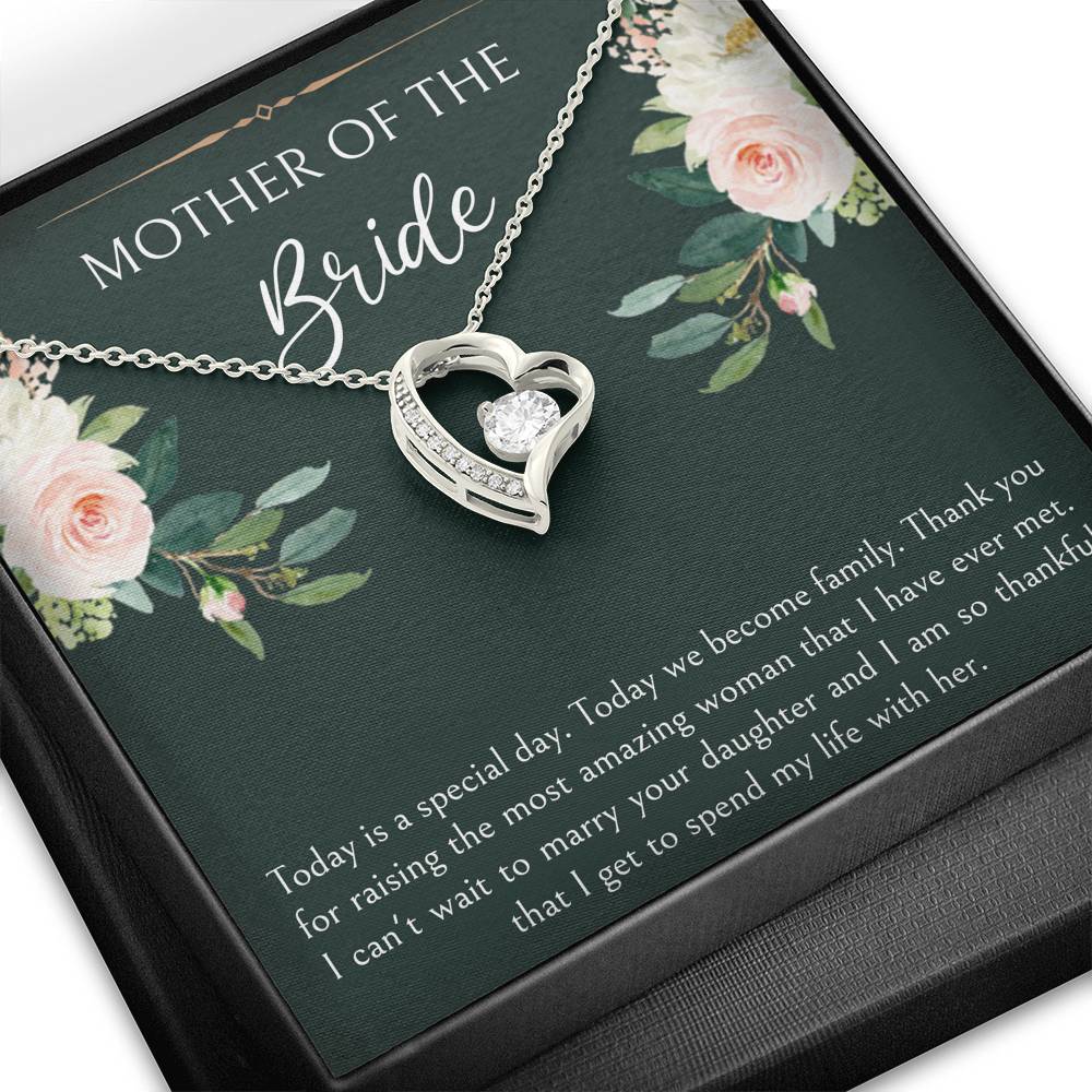 Mom of the Bride Gifts, Today We Become Family, Forever Love Heart Necklace For Women, Wedding Day Thank You Ideas From Groom