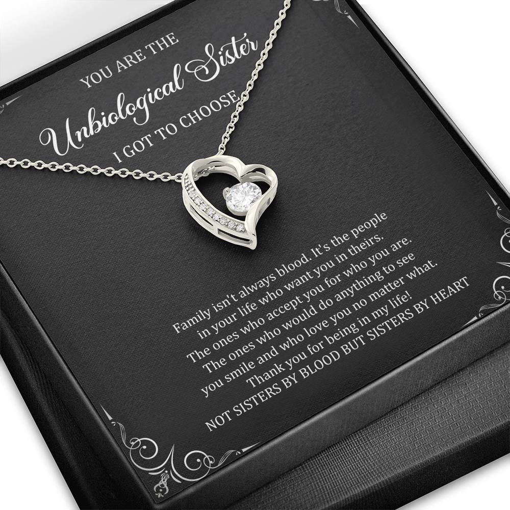 To My Unbiological Sister Gifts, Family Isn't Always Blood, Forever Love Heart Necklace For Women, Birthday Present Idea From Sister-in-law