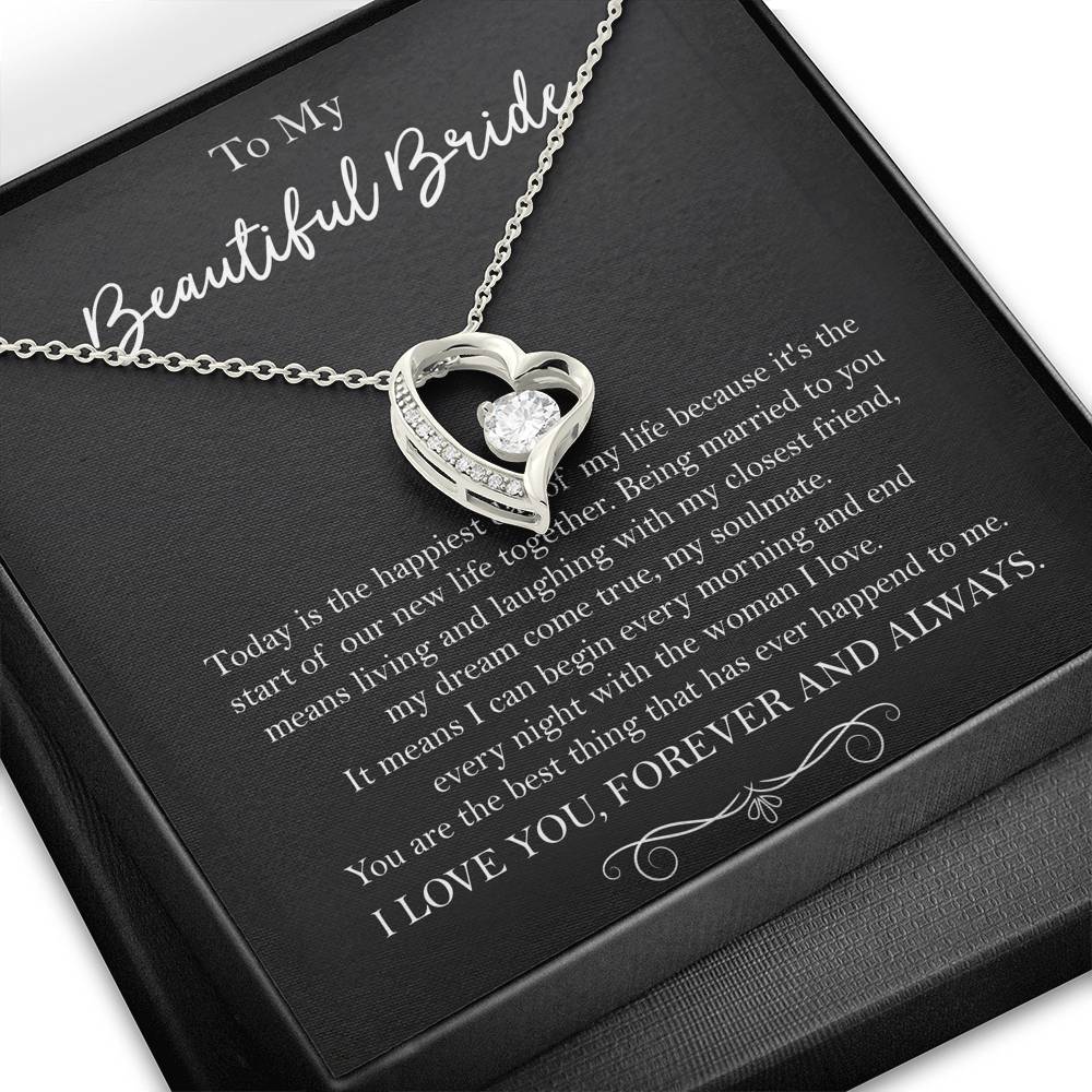 To My Bride Gifts, Happiest Day Of My Life, Forever Love Heart Necklace For Women, Wedding Day Thank You Ideas From Groom