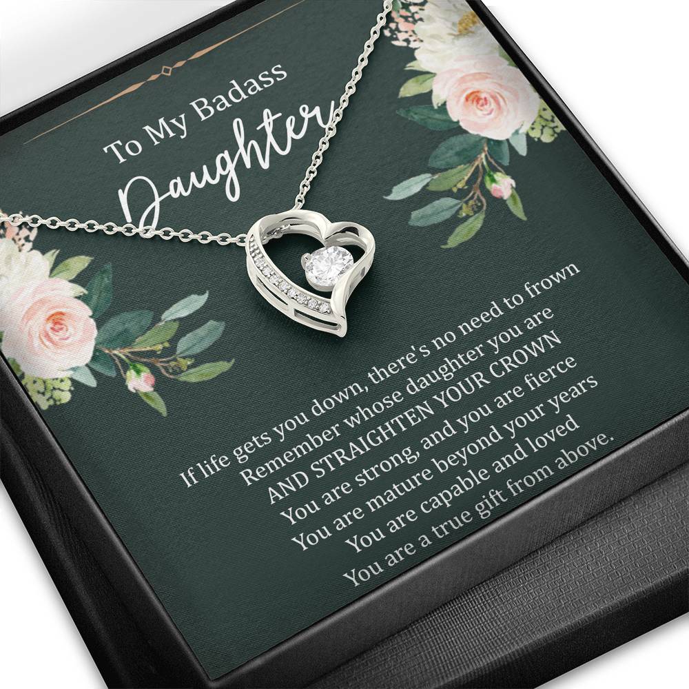 To My Badass Daughter Gifts, If Life Gets You Down, Forever Love Heart Necklace For Women, Birthday Present Idea From Mom