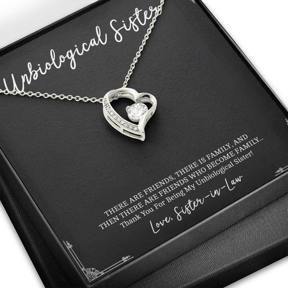 To My Unbiological Sister Gifts, Friends Who Become Family, Forever Love Heart Necklace For Women, Birthday Present Idea From Sister-in-law