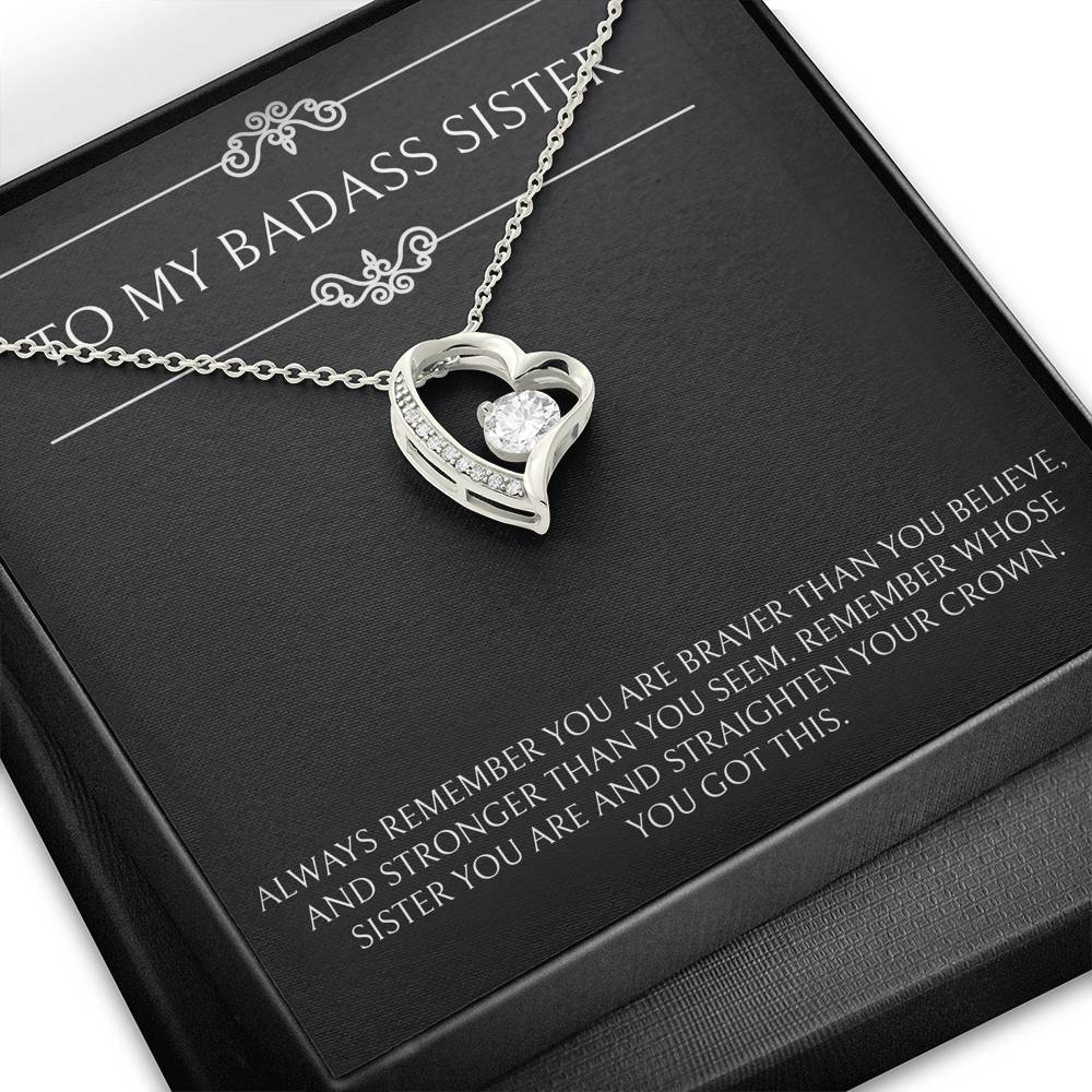 To My Badass Sister Gifts, You Got This, Forever Love Heart Necklace For Women, Birthday Present Ideas From Sister Brother