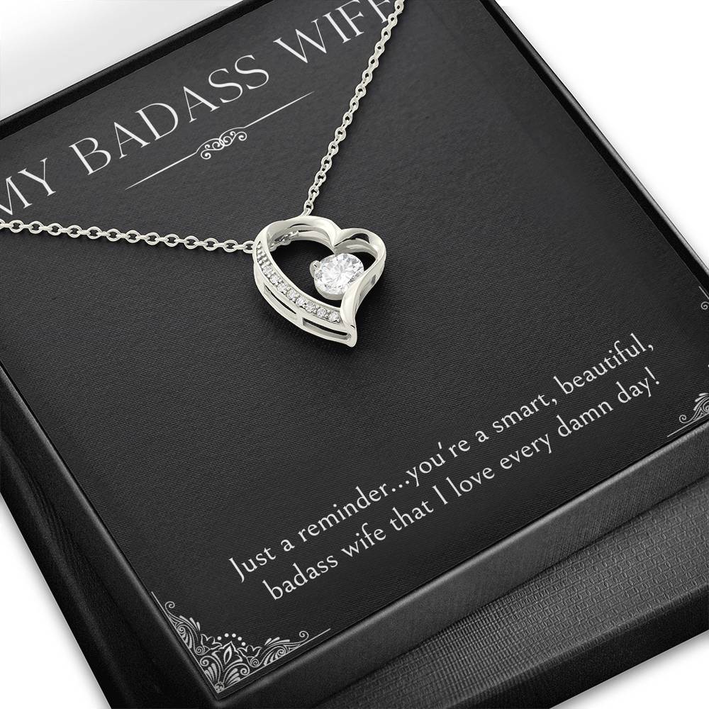 To My Badass Wife, Just A Reminder, Forever Love Heart Necklace For Women, Anniversary Birthday Valentines Day Gifts From Husband