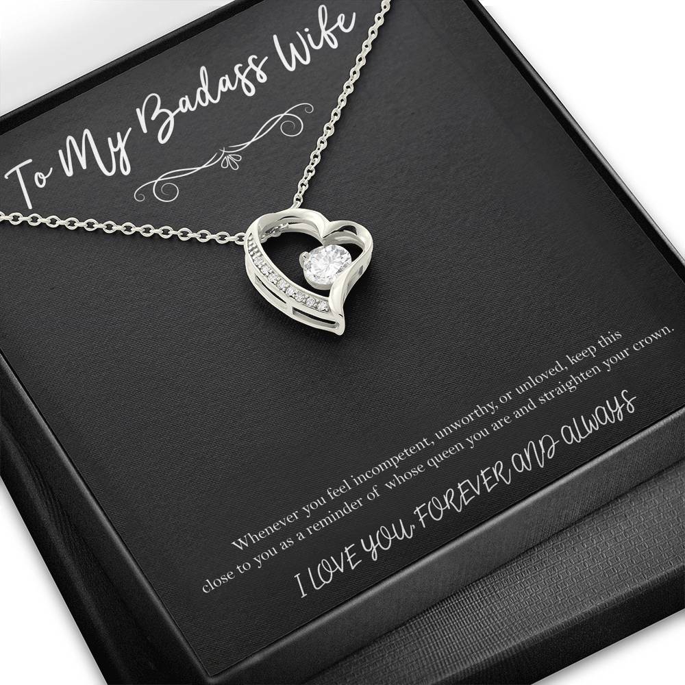 To My Badass Wife, Whenever You Feel Incompetent, Forever Love Heart Necklace For Women, Anniversary Birthday Valentines Day Gifts From Husband