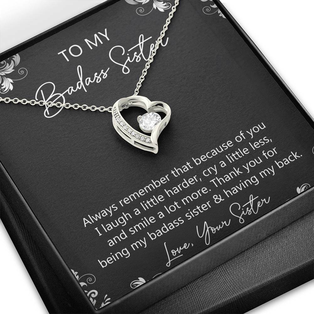 To My Badass Sister Gifts, Always Remember, Forever Love Heart Necklace For Women, Birthday Present Idea From Sister