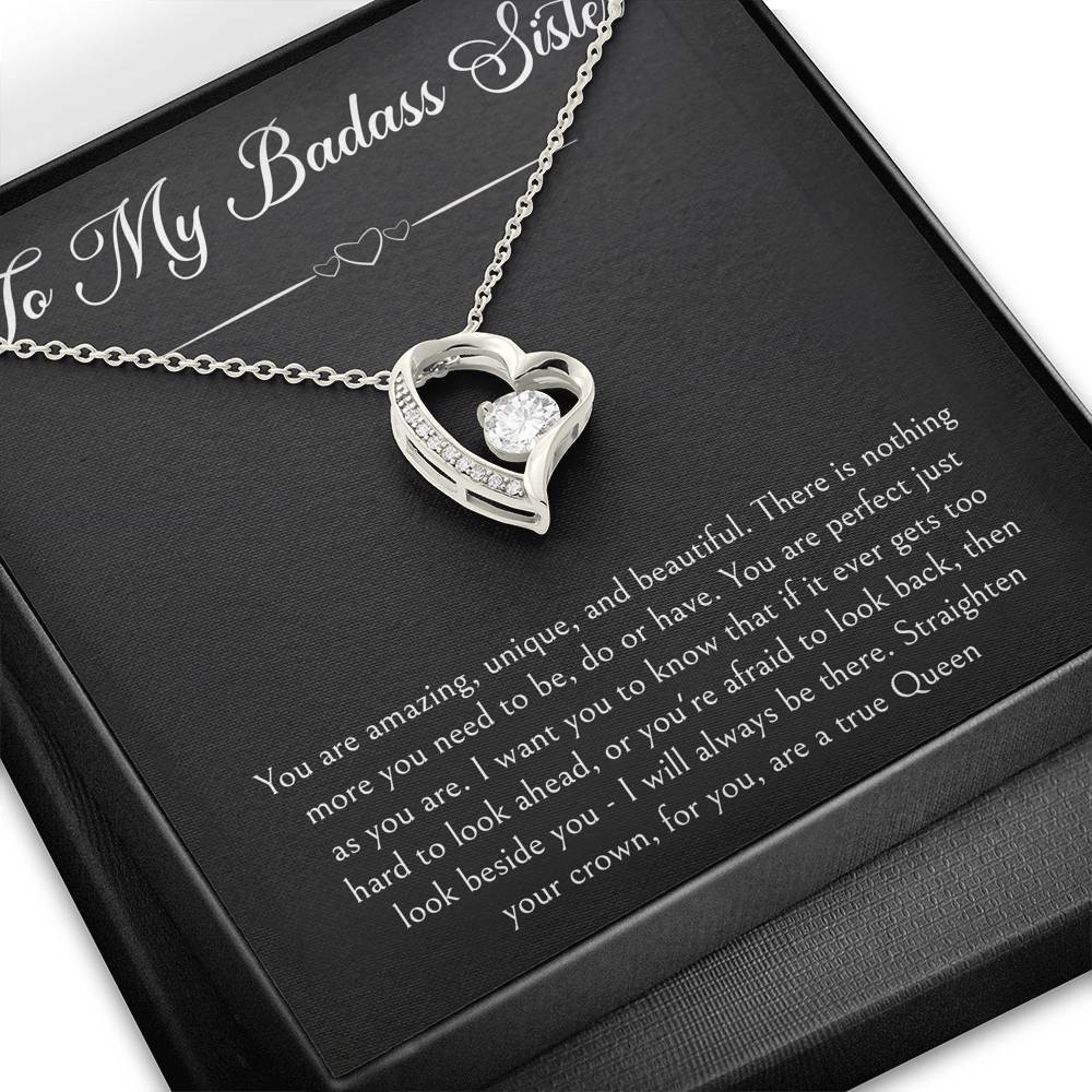 To My Badass Sister Gifts, You Are Amazing, Forever Love Heart Necklace For Women, Birthday Present Ideas From Sister Brother