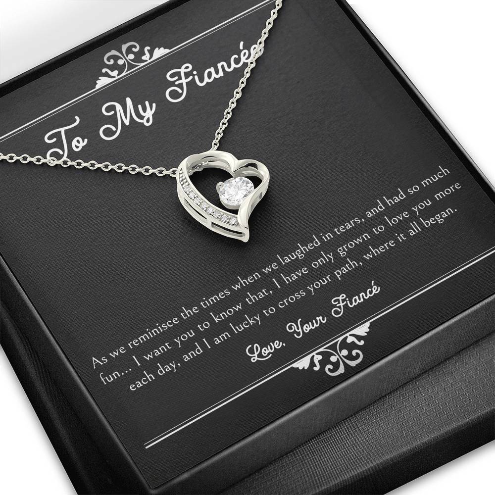 To My Fiancée, I Am Lucky To Cross Your Path, Forever Love Heart Necklace For Women, Anniversary Birthday Valentines Day Gifts From Fiancé