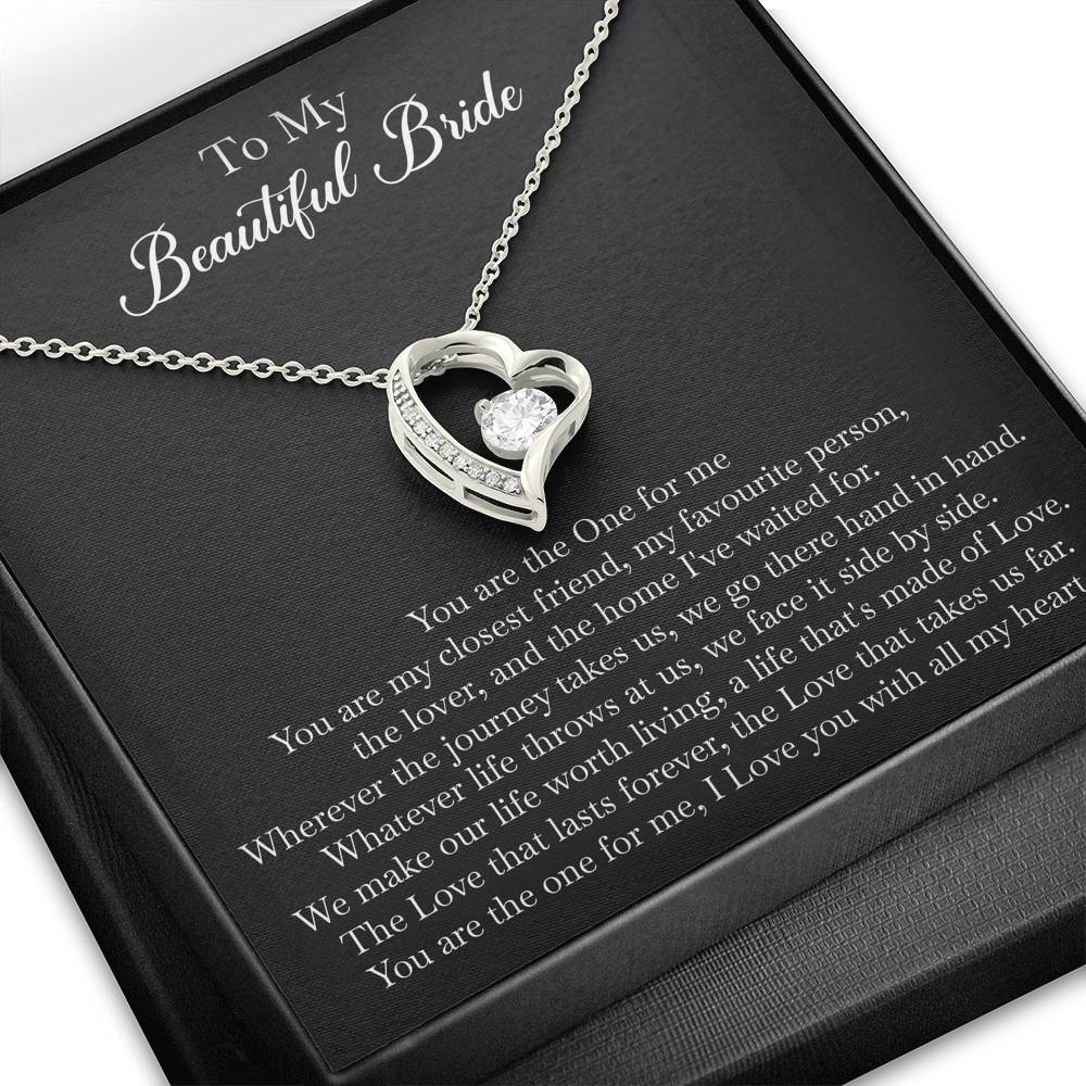 To My Bride Gifts, You Are The One For Me, Forever Love Heart Necklace For Women, Wedding Day Thank You Ideas From Groom