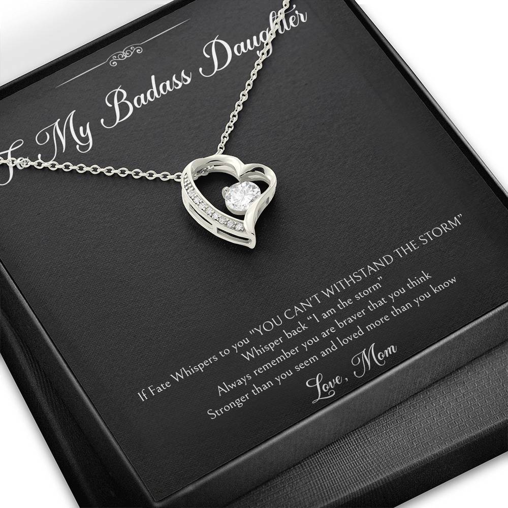 To My Badass Daughter Gifts, I Am The Storm, Forever Love Heart Necklace For Women, Birthday Present Idea From Mom