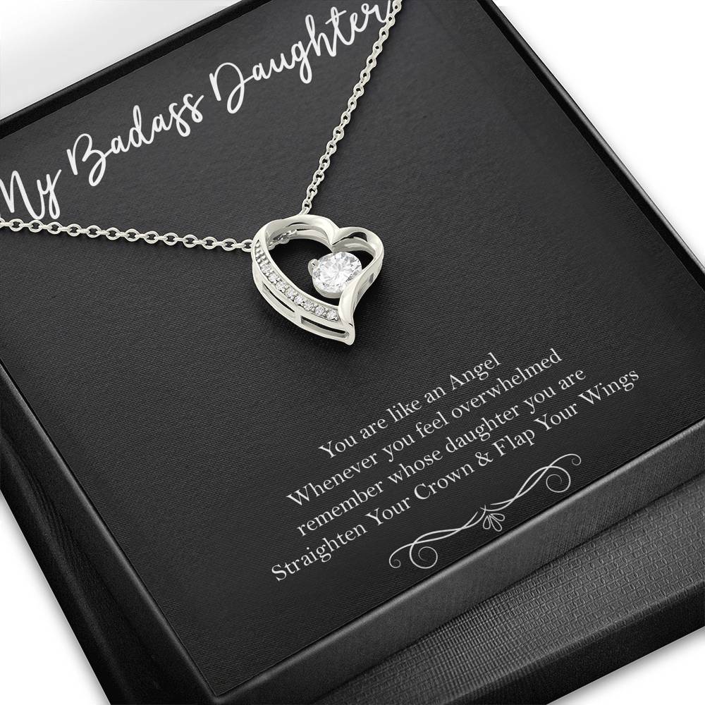 To My Badass Daughter Gifts, You Are Like An Angel, Forever Love Heart Necklace For Women, Birthday Present Idea From Mom
