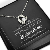 Load image into Gallery viewer, To My Badass Sister Gifts, World&#39;s Most Badass Sister, Forever Love Heart Necklace For Women, Birthday Present Idea From Sister
