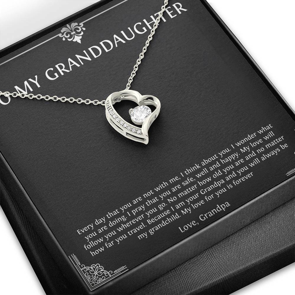 To My Granddaughter Gifts, I Think About You, Forever Love Heart Necklace For Women, Birthday Present Idea From Grandpa