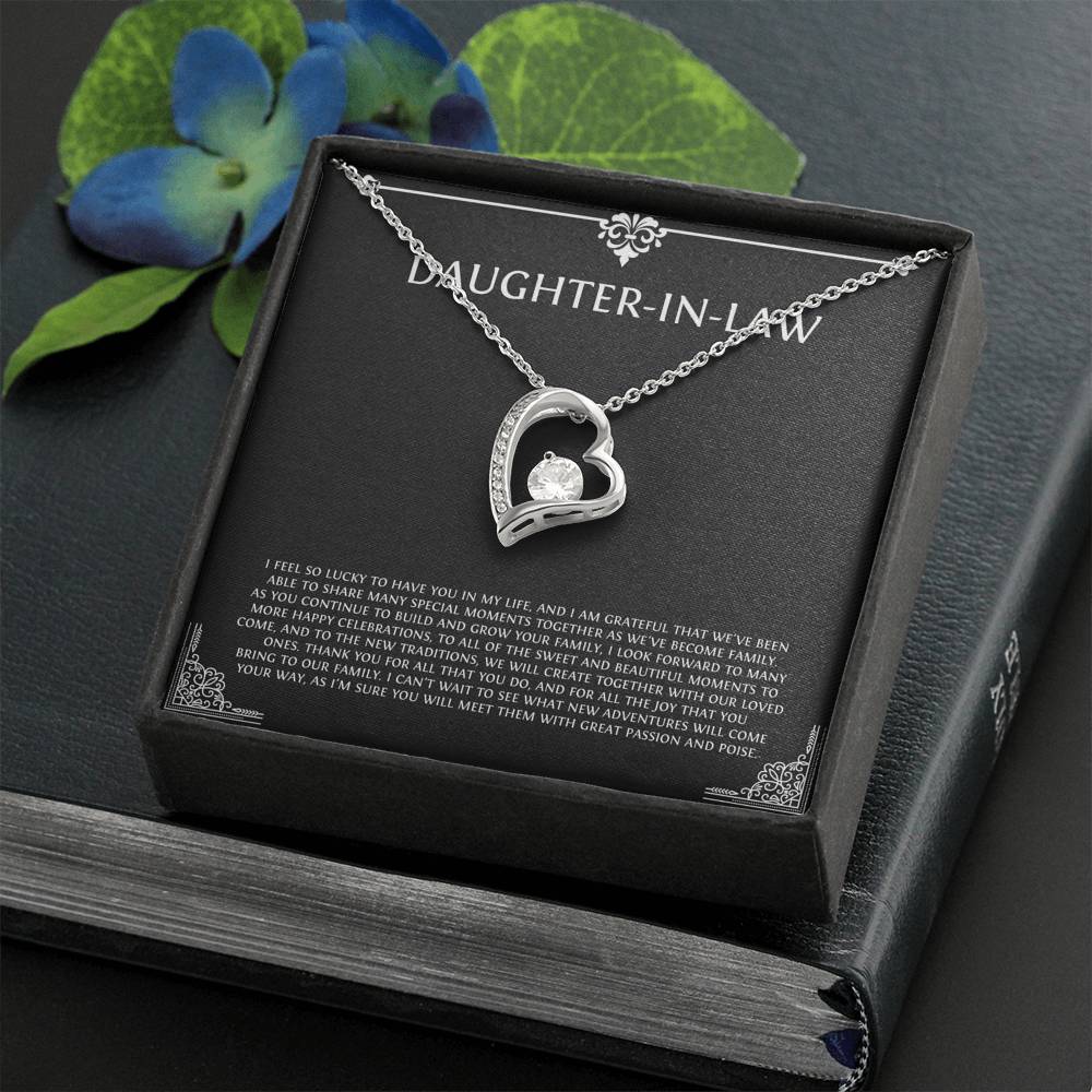 To My Daughter-in-law Gifts, I'm Lucky To Have You, Forever Love Heart Necklace For Women, Birthday Present Idea From Mother-in-law