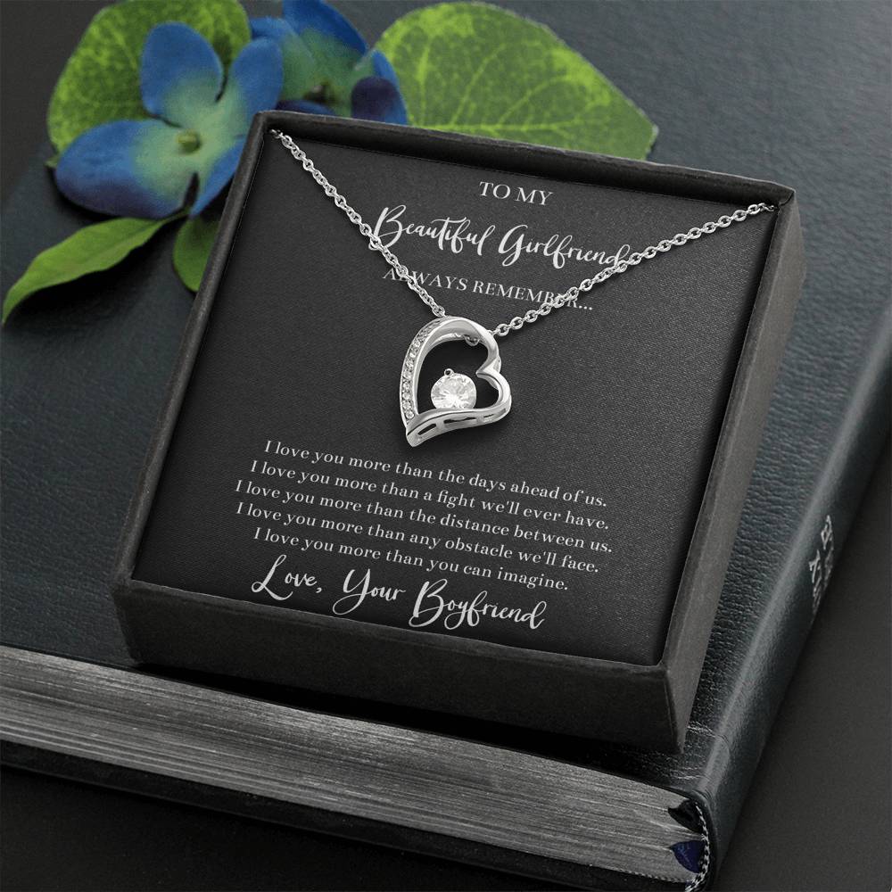 To My Girlfriend, I Love You, Forever Love Heart Necklace For Women, Anniversary Birthday Valentines Day Gifts From Boyfriend