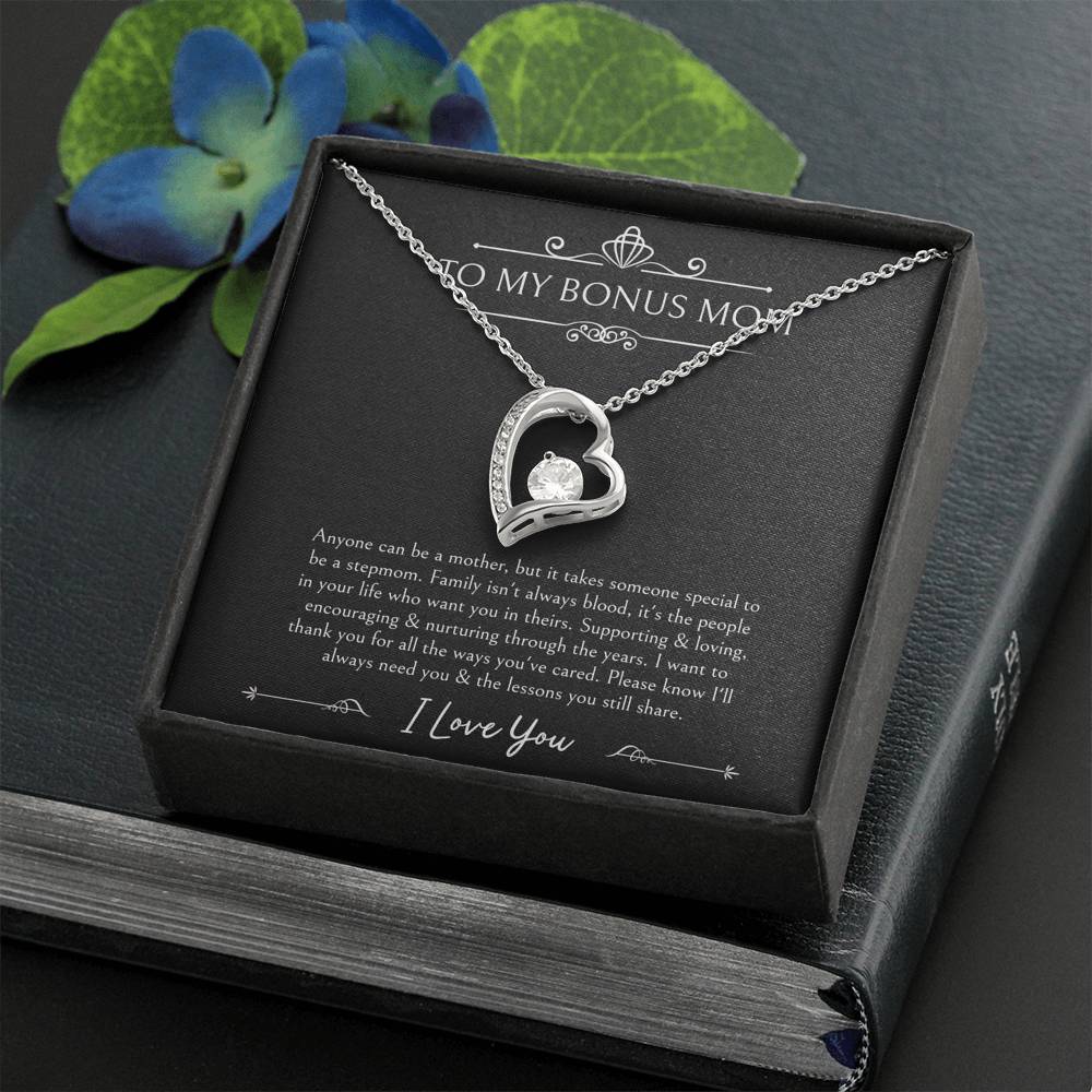 To My Bonus Mom Gifts, Thank You For Loving Me, Forever Love Heart Necklace For Women, Wedding Day Thank You Ideas From Bride
