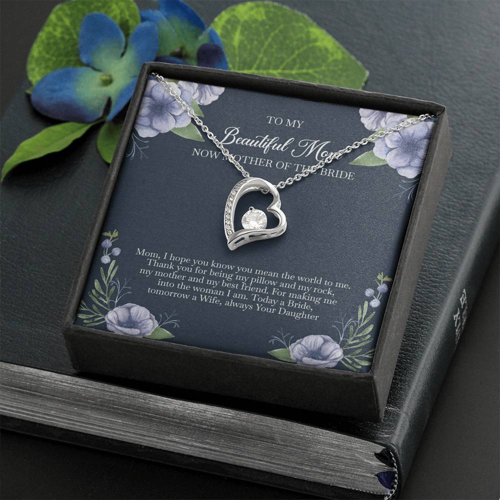 To My Mom of the Bride Gifts, You Mean The World To Me, Forever Love Heart Necklace For Women, Wedding Day Thank You Ideas From Bride