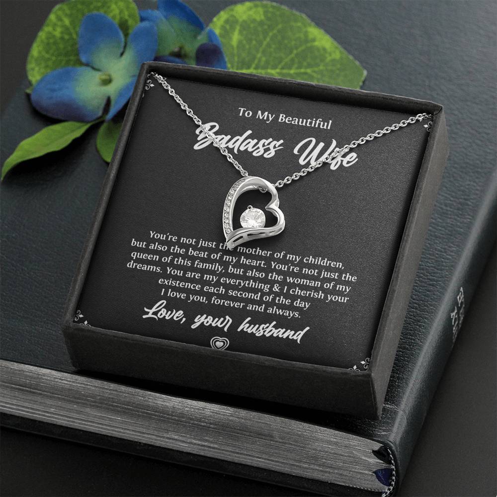 To My Badass Wife, Beat Of My Heart, Forever Love Heart Necklace For Women, Anniversary Birthday Valentines Day Gifts From Husband
