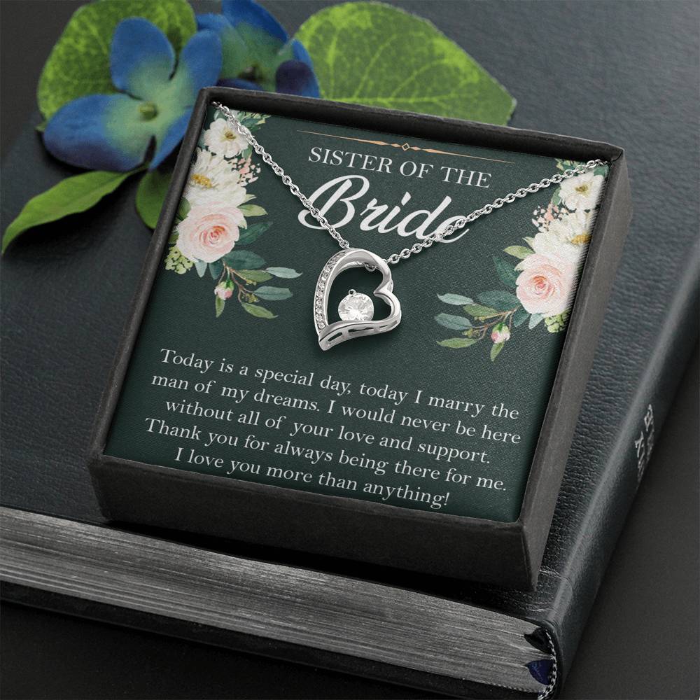 Sister of the Bride Gifts, Thank You for Being There, Forever Love Heart Necklace For Women, Wedding Day Thank You Ideas From Bride
