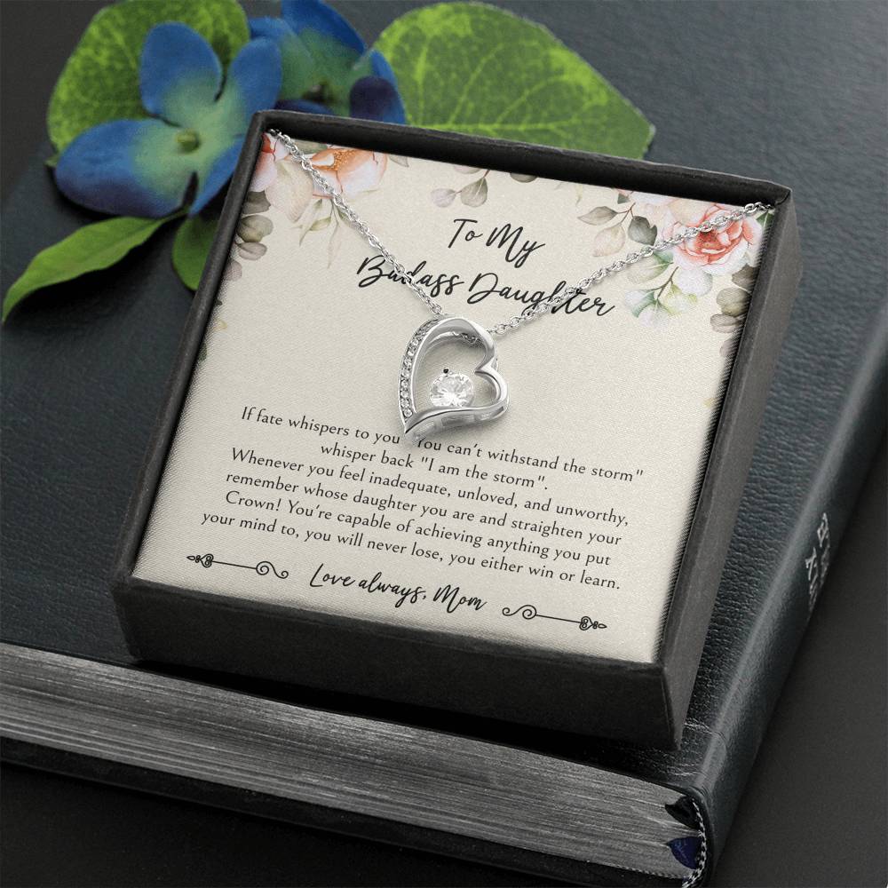 To My Badass Daughter Gifts, When It's Too Hard To Look Back, Forever Love Heart Necklace For Women, Birthday Present Idea From Mom