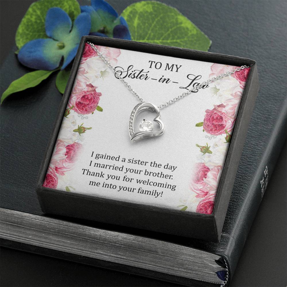 To My Sister-in-law Gifts, I Gained A Sister, Forever Love Heart Necklace For Women, Birthday Present Idea From Sister