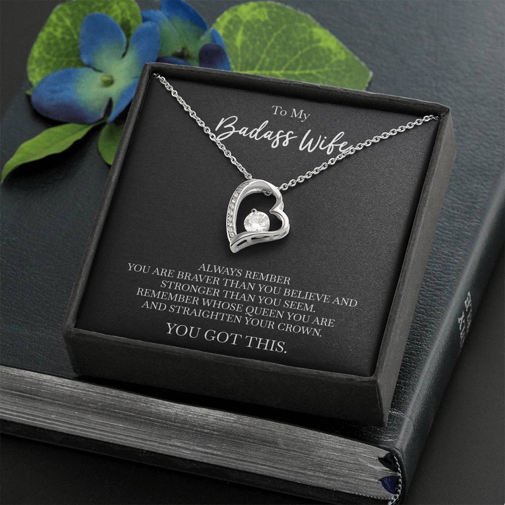 To My Badass Wife, Always Remember, Forever Love Heart Necklace For Women, Anniversary Birthday Gifts From Husband