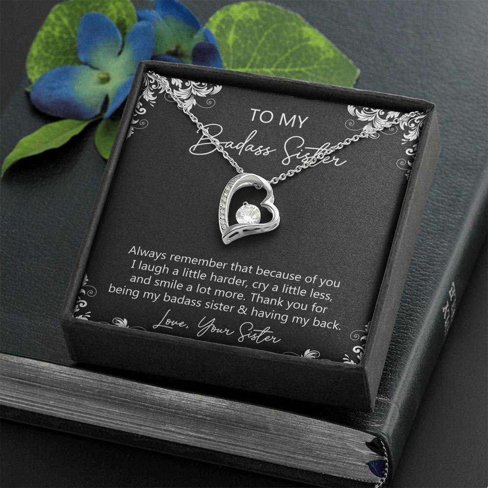To My Badass Sister Gifts, Always Remember, Forever Love Heart Necklace For Women, Birthday Present Idea From Sister