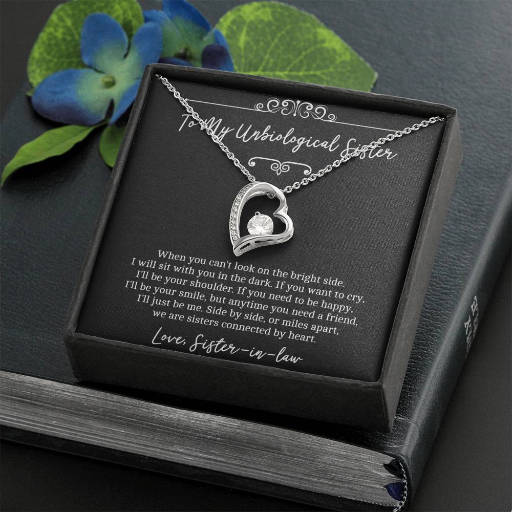 To My Unbiological Sister Gifts, Sisters Connected By Heart, Forever Love Heart Necklace For Women, Birthday Present Idea From Sister-in-law