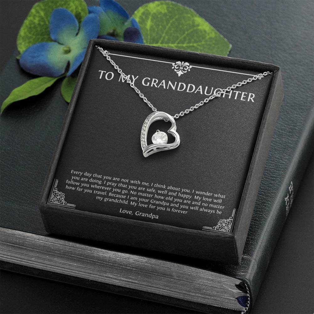 To My Granddaughter Gifts, I Think About You, Forever Love Heart Necklace For Women, Birthday Present Idea From Grandpa