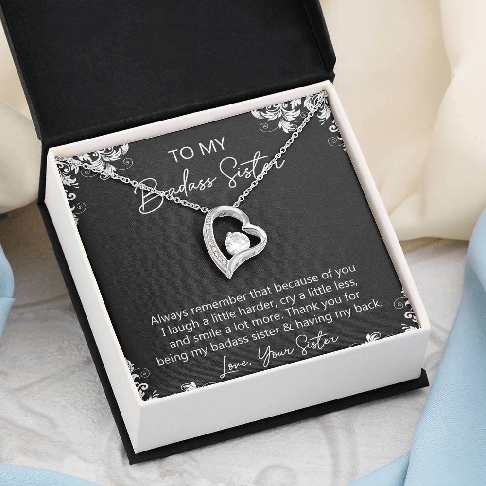 To My Badass Sister Gifts, Always Remember, Forever Love Heart Necklace For Women, Birthday Present Idea From Sister